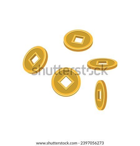 Chinese coin flat vector illustration isolated on white background. Element for spring, lunar new year, chinese new year concept. Clip art for greating card, banner, brochure, web, sticker.