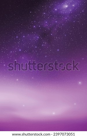 Milky Way and violet nebula. Night starry sky. Foggy vector background