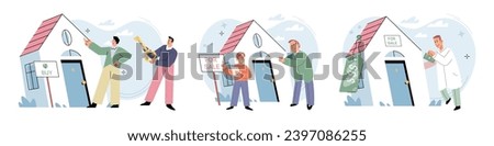 House for sale. Vector illustration People looking for home considered their long-term goals and aspirations Buying new home required financial preparedness and solid credit history Renting