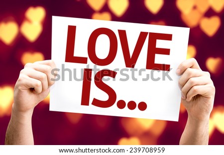 Love Is ... card with heart bokeh background