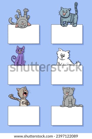 Cartoon illustration of cats and kittens animal characters with blank cards or banners design set