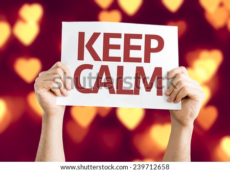 Keep Calm card with heart bokeh background