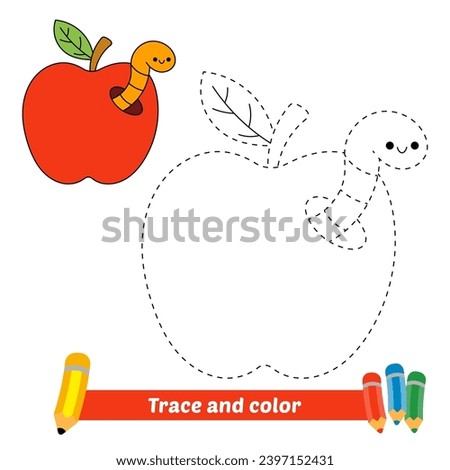 trace and color for kids, apple worm vector