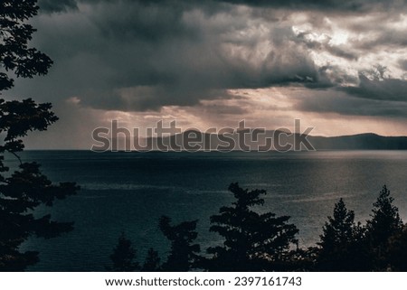 Storm over Lake Tahoe at sunset