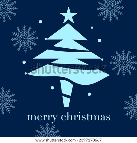 christmas tree pattern Super cute Christmas card, blue tone and snow.