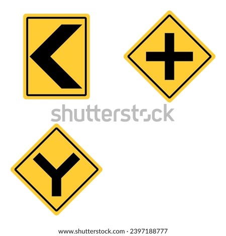Yellow Black Box Rectangle Chevron Curve Narrowing of a road. Road Sign Traffic Warning Regulatory Sign Signage Vector EPS PNG Transparent No Background Clip Art 