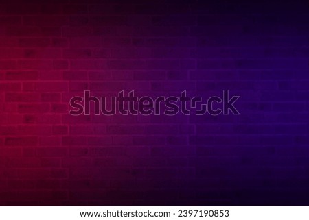 Lighting effect neon light on brick wall texture for party or club bar background decoration.
