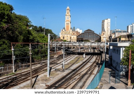 Railway tracks near the Luz train station in Sao Paulo. Luz train station, railway station built in the late nineteenth century Royalty-Free Stock Photo #2397199791