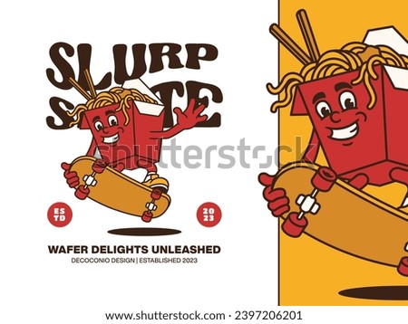 Cartoon Character of Funny Fast Food Playing Skateboard with Retro and Handwritten Style, Suitable for Poster and Sticker