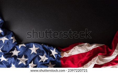 Happy presidents day concept with flag of the United States on dark  background. Royalty-Free Stock Photo #2397220721