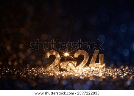 Happy New Year 2024 - Christmas Gold Blue Glitter Celebration