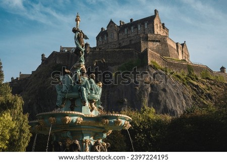 Edinburgh Castle standing tall, a majestic guardian overlooking the city and its rich tapestry of history just behind Ross fountain
 Royalty-Free Stock Photo #2397224195
