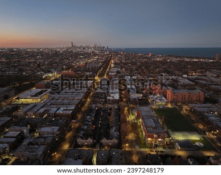 Hyde park Chicago city night drone Royalty-Free Stock Photo #2397248179
