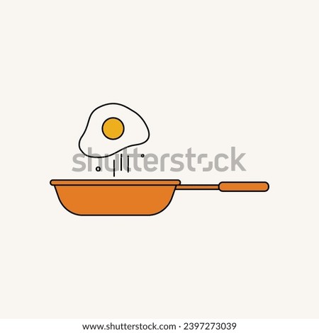 Frying pan with fried egg. Flat design. Vector illustration.
