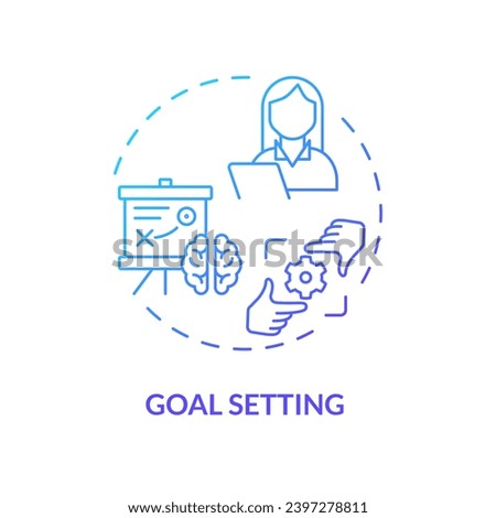 2D gradient goal setting blue thin line icon concept, isolated vector, illustration representing behavioral therapy.