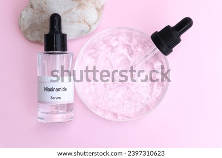 Niacinamide in a bottle, Substances used for treatment  or medical beauty enhancement, beauty product Royalty-Free Stock Photo #2397310623