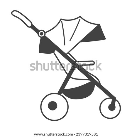 Element of pregnancy themed set. This illustration features black outline, showcasing a charming pram symbolizing the love and care that parents have for their little ones. Vector illustration.