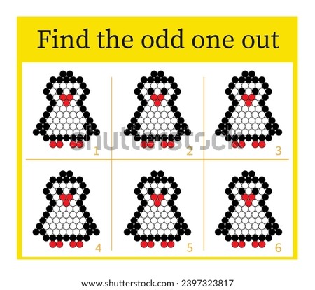 Puzzle game for children. Task for development of attention and logic. Cartoon penguin. Royalty-Free Stock Photo #2397323817