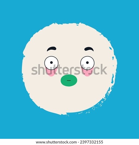 Funny snowball face in retro style. Template for card, poster, banner, fabric, paper. Vector illustration on isolated background.