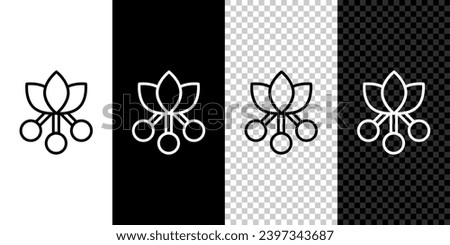 Set line Coffee bean, branch with leaf and berry icon isolated on black and white background. Plant with leaf, berry, fruit, seed.  Vector