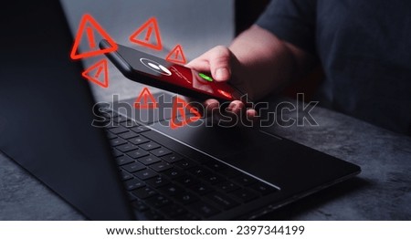 Woman receiving unwanted call. Phone call from anonymous number. Scam, fraud or phishing smartphone concept. Stranger calling. Royalty-Free Stock Photo #2397344199