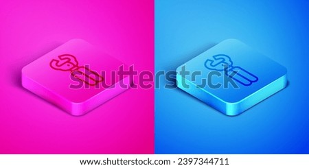 Isometric line Clippers for grooming pets icon isolated on pink and blue background. Pet nail clippers. Square button. Vector
