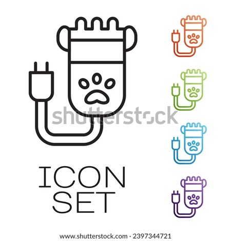 Black line Hair clipper accessories for pet grooming icon isolated on white background. Set icons colorful. Vector