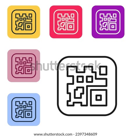 Black line QR code sample for smartphone scanning icon isolated on white background. Set icons in color square buttons. Vector