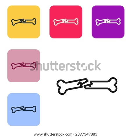 Black line Human broken bone icon isolated on white background. Set icons in color square buttons. Vector Illustration