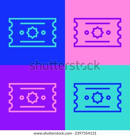 Pop art line Ticket icon isolated on color background. Amusement park.  Vector