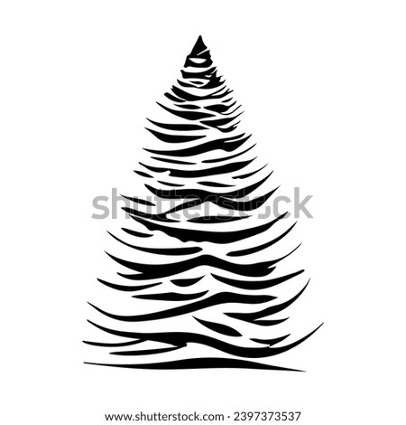 Christmas tree in black ink strokes, like doodles on a white background. For designing stylish New Year's business corporate cards or invitations