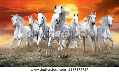 The seven horses sunrise painting, according to Vastu Shastra Royalty-Free Stock Photo #2397379727