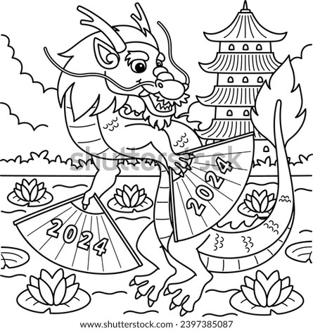 Year of the Dragon with 2024 Fans Coloring Page  Royalty-Free Stock Photo #2397385087