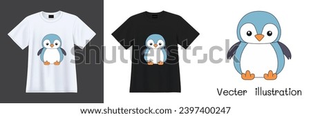 Cartoon bird cute penguins printable for t-shirts. Ready to apply to your fashion graphics design. Vector illustration.