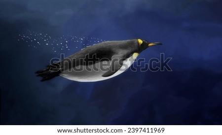selective image of an elegant emperor penguin under  blue water