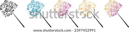 Bengal fire set drawing vector clip art festive greeting cards, invitations, banners. Small firework on stick Happy New Year party invitation sparkler firework illustration. Magic wand accessory 