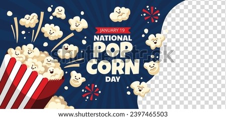 National Popcorn Day. Happy Popcorn Day background. Popcorn Day celebration. January 19. Cartoon Vector illustration design Template for Poster, Banner, Flyer, Greeting, Card, Cover, Post. Royalty-Free Stock Photo #2397465503