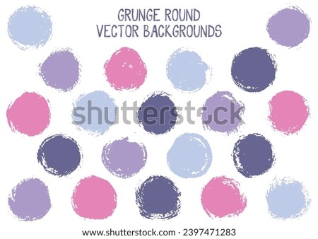 Vector grunge circles design. Creative stamp texture circle scratched label backgrounds. Circular tag icon, chalk logo shape, round button elements. Grunge round shape banner backgrounds set.
