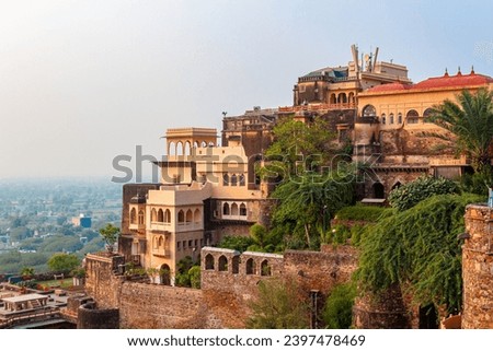Neemrana Fort Palace - 15th century Fort located in Neemrana in Alwar Rajasthan India. Old medieval Fort-Palace built on Aravalli hills. Perfect weekend getaway from Delhi. Famous Luxury Resort India. Royalty-Free Stock Photo #2397478469