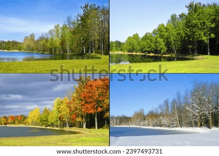 4 season image of trees along an inland lake located in a Detroit Michigan suburb. Created on 05.11.23 Royalty-Free Stock Photo #2397493731