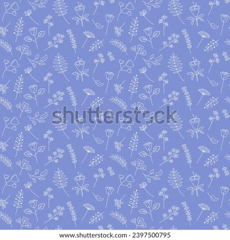 Floral pattern vector seamless background. Cute hand drawn flowers, leaf elements. Decorative plants repeat illustration.