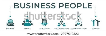 Business people banner website icon vector illustration concept with icons of business, people, agreement, collaboration, communication, and success. Royalty-Free Stock Photo #2397512323