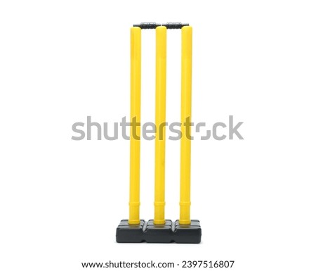 yellow and black plastic crickets wickets or stumps set isolated