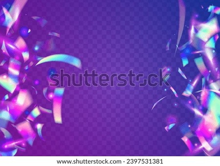 Transparent Texture. Glitch Glitter. Party Banner. Shiny Celebrate Wallpaper. Hologram Effect. Digital Art. Festive Foil. Purple Retro Confetti. Blue Transparent Texture