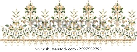 Fantasy flowers in retro, vintage, jacobean embroidery style. Embroidery imitation isolated on white background motif and borders. Vector illustration. Set of elements for design, clip art. Top perfor