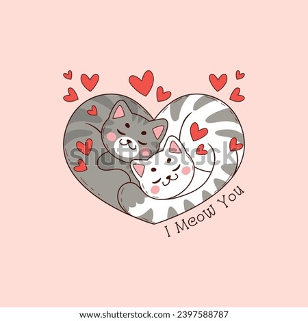 cute illustration of two cats forming a heart, couple of cats in love for valentine's day
