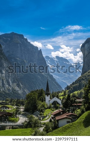 Lauterbrunnen City and church in Lauterbrunnen Valley, Switzerland Royalty-Free Stock Photo #2397597111