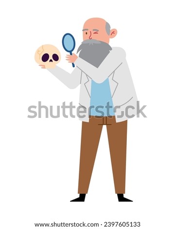 charles darwin with a loupe and skull vector isolated