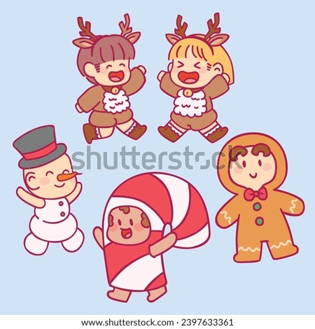Cute Cartoon Kids Wearing Christmas Holiday Costume Vector arts