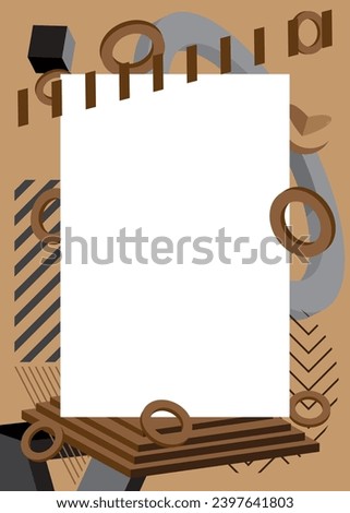 Black and brown geometrical graphic retro theme background with white place for text. Minimal geometric elements frame. Vintage abstract shapes vector illustration for advertising.